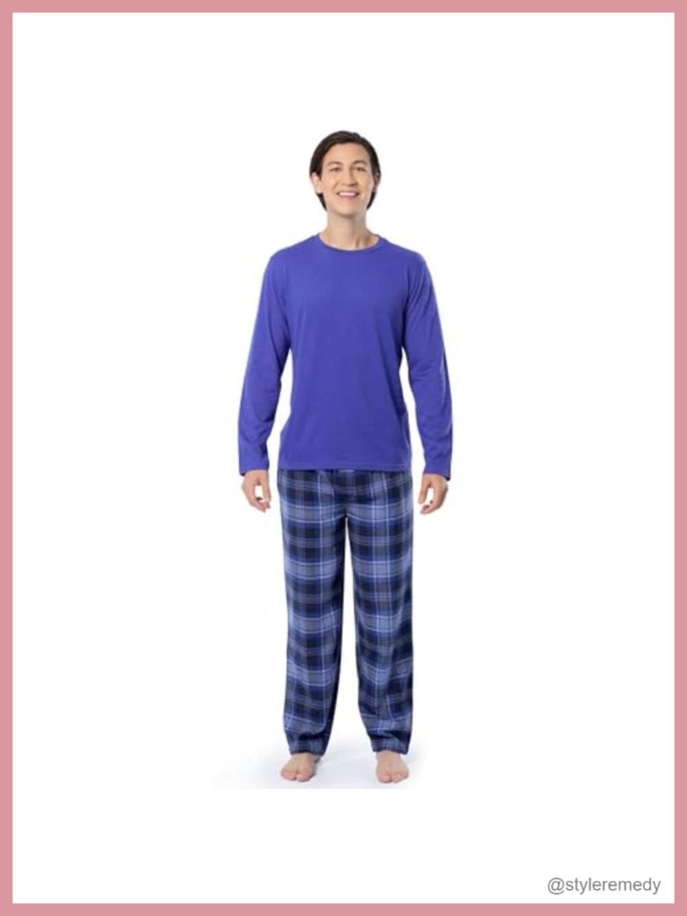 Mens Sueded Jersey Top Flannel Pants Pajama Sleep Set Long Sleeve 2 Piece